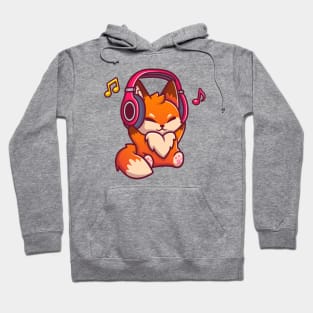 Cute Fox Listening Music With Headphone Hoodie